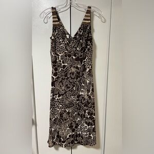 Vintage Y2K Talbots Black and Cream Patterned Midi Dress